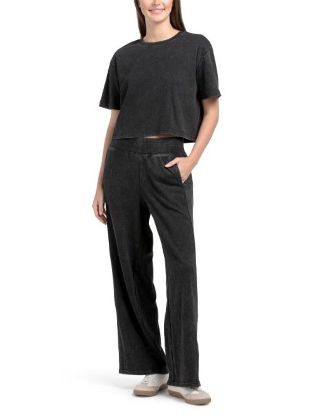 HARMONY 2pc Ribbed French Terry Tee And Wide Leg Pants Set